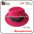 Wool felt red hat with black ribbon decoration, black and red fedora hat